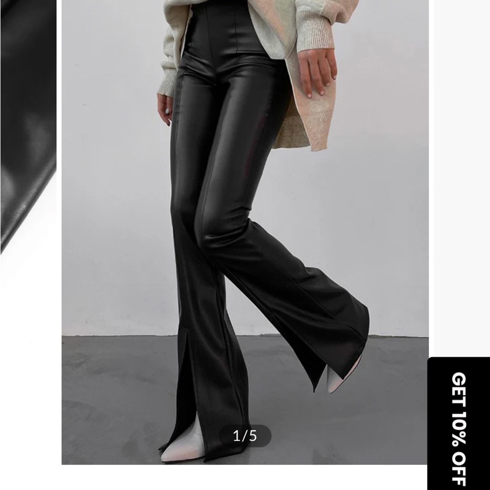 Commense Black Faux Leather Flare Pants